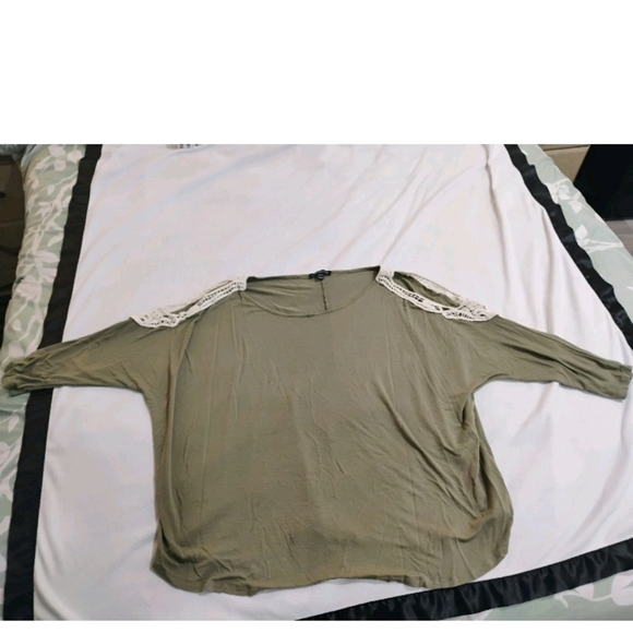 Lane Bryant Tops - Lane Bryant Olive Green Cold Shoulder Blouse with Shoulder Lace